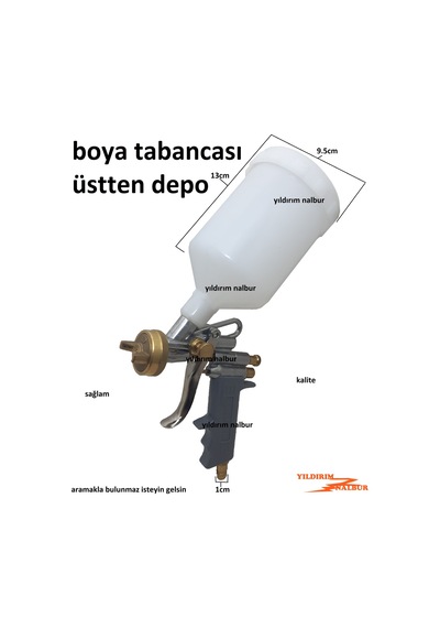 Boya Tabancası Üstten Depolu Metal Prinç Uçlu Oto Boya Tabancası