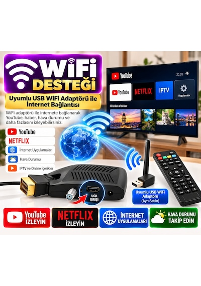 Multibox Tüplü Tv Full Hd Mini Gold Scart Uydu Alıcısı Tkgs, Wifi Destekli, 5000 Kanal, 64 Uydu