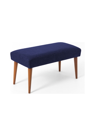 Azra Mobilya Modern Keten Kumaş Puf Bench 90x45 Cm Demonte Ahşap Ayaklı Oturma Pufu - Mavi Lacivert