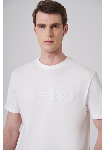 Morven Erkek Ekru Trend Baskılı Bisiklet Yaka Dinamik Fit T-shirt 26ys018009454 Ekru