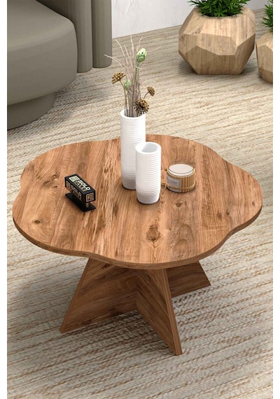 Çiçek Formlu Kahverengi Orta Sehpa - 70 Cm Atlantik Çam