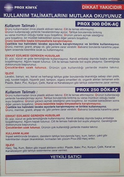 Prox Lavabo Açıcı Gider Açıcı Gider Tıkanıklığı Giderici 2Kg Prox 300 Dök