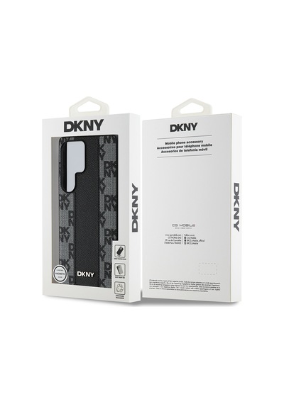 Galaxy Uyumlu S25 Ultra Kılıf Dkny Lisanslı M-safe Şarj Özellikli 3d Yazılı Checkered Pattern Kapak Siyah