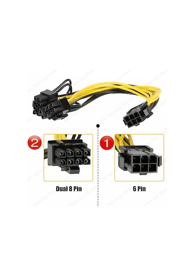 Pci-E 6 Pin Dişi To 2 X Pci-E 8 6+2）Pin Erkek Gpu Güç Kablosu