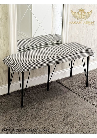 By Hakan Aşkın Metal Ayaklı Kazayağı Kumaş Kapitonesiz 38x100 Cm Puf & Bench Kazayağı Kumaş Dokuma