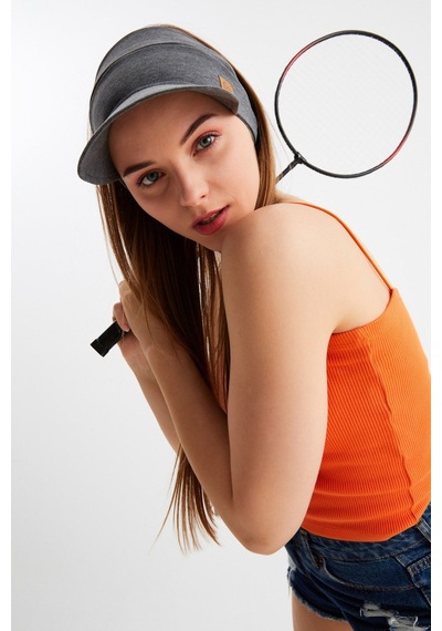 Butikgiz Kadın Uv Korumalı Katlanabilir Üstü Açık Yumuşak Siperli %100 Pamuklu Penye Tenis Vizör Şapka Füme
