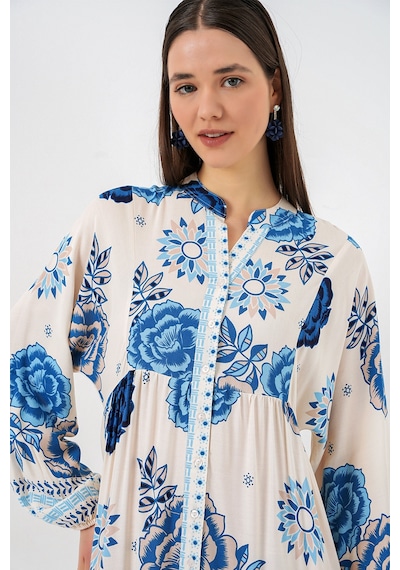 Bigdart Kadın Desenli Uzun Tesettür Elbise 2585 - C.saks