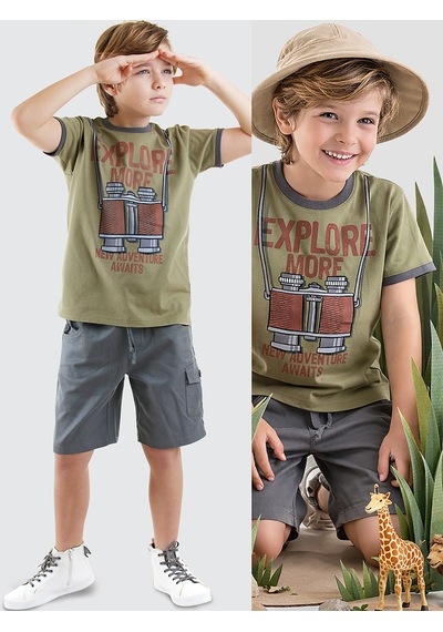 Explore Erkek Çocuk T-shirt Gabardin Şort Takım