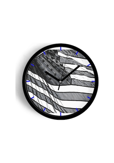 Siyah Beyaz Amerikan Bayrağı Modern Duvar Saati - 25cm - Önü Camlı Siyah Kasa-jh0664 Siyah