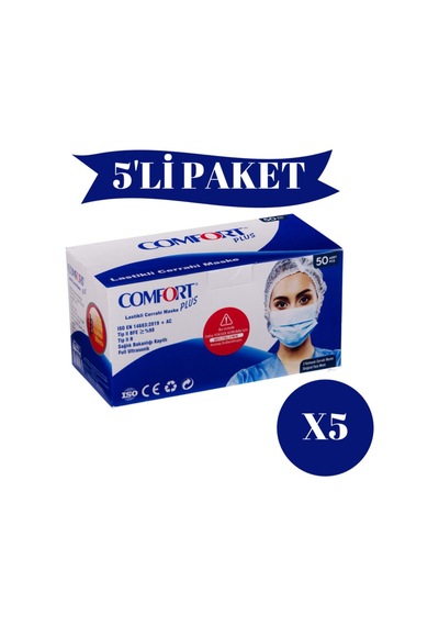 3 Katlı Cerrahi Maske Full Ultrasonic Meltblown Filitreli Telli Maske 250 Adet 5 Paket 50 Li