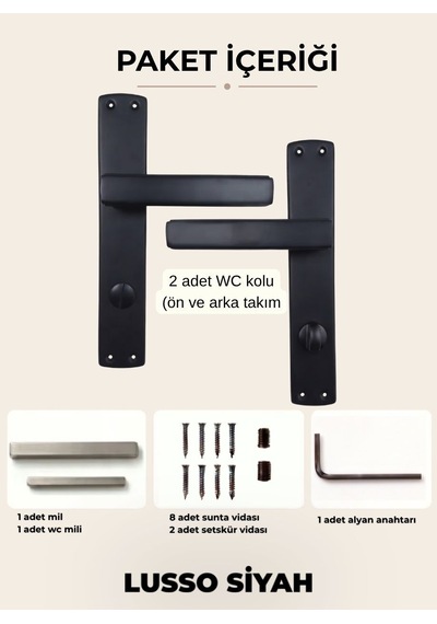 Lusso Siyah Aynalı Kapı Kolu Lüks Wc Kapı Kolu