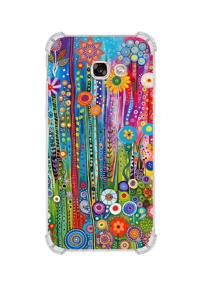Printify Samsung Galaxy A3 2017 İle Uyumlu Düşlerin Dansı Serisi Folklorik Bahçe Tasarımlı Uv Baskılı Köşe Korumalı Antişok Kılıf Şeffaf