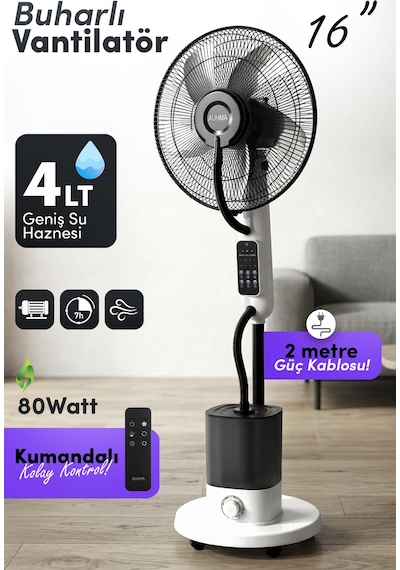 Auhma Acfn10 16 İnç Buharlı Vantilatör Uzaktan Kumandalı 4l Su Depolu Mist Fan