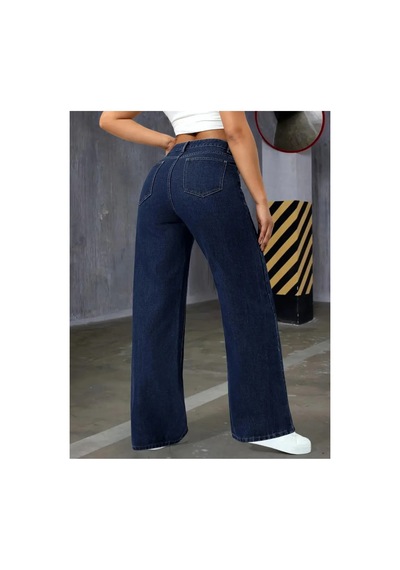 Woddi Kadın Likralı Lacivert Salaş Kot Jean Pantolon New Sezon-3 Laci Vert