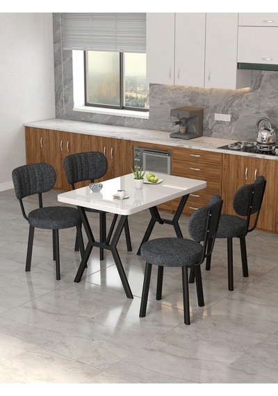 Azra 70x110cm Beyaz Mutfak Masası, Mutfak Masası Takımı, Yemek Masası, 4 Antrasit Sandalye Antrasit