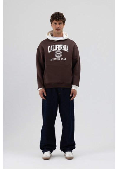 Vamos Çift Renk Baskılı Oversize Sweatshirt Kahve