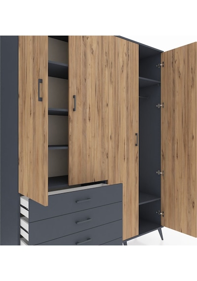 Hyperion Gardrop 6 Raflı 4 Çekmeceli Tek Askılı 176x44x221 Antrasit-çam/antrasit Çam/antrasit Hyperion Gardrop 6 Raflı 4 Çekmeceli Tek Askılı 176x44x221 Antrasit-çam/antrasit Çam/antrasit