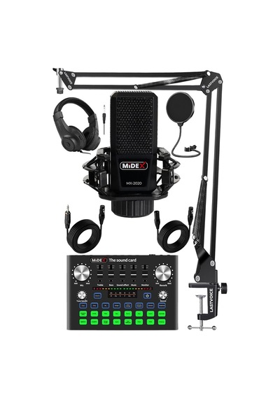 Mx-2020 Compact Set-1 Efektli Ses Kartı Mikrofon Stand Seti Pc Ve Telefon