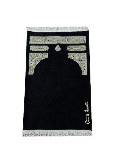Anneye  Nakış İşlemeli Kabe Desenli İsimli Şönil Seccade - Siyah