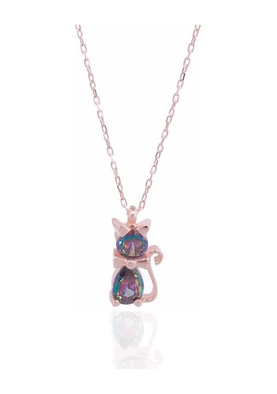 Minamis Silver Mistik Topaz Taşlı Kedili Kolye-2194 Minamis Silver Mistik Topaz Taşlı Kedili Kolye-2194