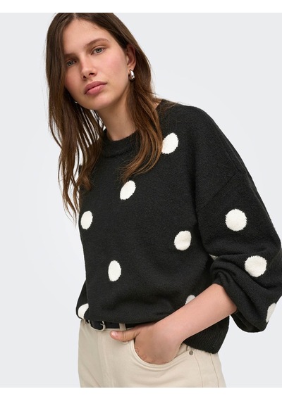 Only Onlrıca Ls Detaıl O-neck Siyah - Beyaz Kadın Kazak 15375856