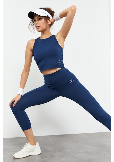 Tommylife İndigo Yüksek Bel Kapri-crop Atlet Slim Fit Kadın Tayt Takım - 95284