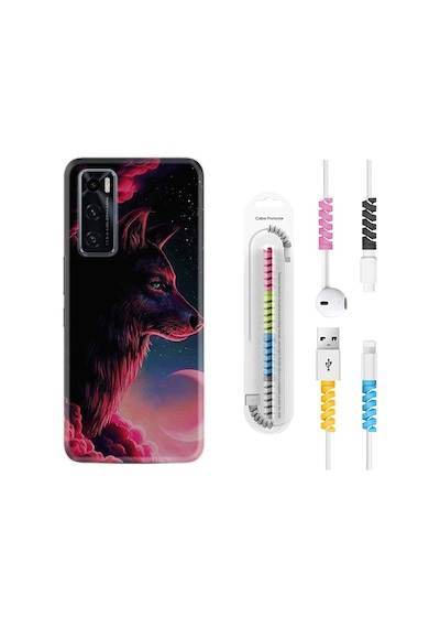 Vivo Y70 Kılıf Kablo Koruyuculu Wolf And Moon 1380