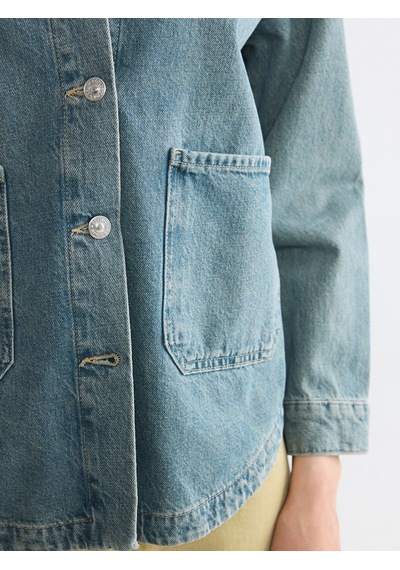 Lcw Everyday İndigo Gömlek Yaka Oversize Kadın Jean Ceket
