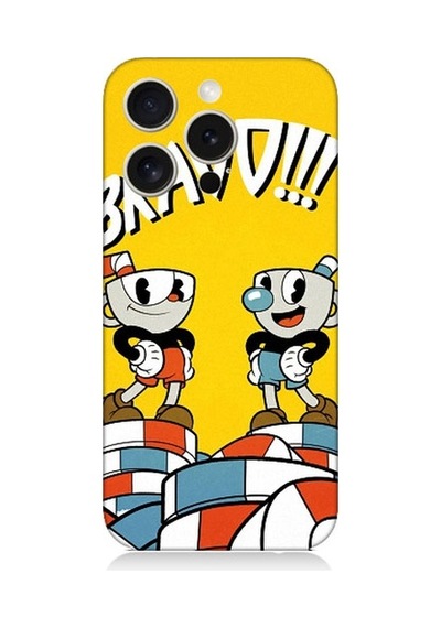 Apple Uyumlu iPhone 15 Pro Max Cup Head Bravo Desenli Silikon Kılıf
