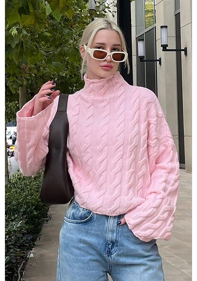 Madmext Pembe Balıkçı Yaka Örme Triko Kazak Mg2172 Pembe