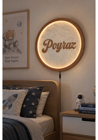 Kişiye Ve Mesleğe Özel Ay Tablo, Rgb Led Işıklı El Yapımı Duvar Dekorasyonu Ahşap 01