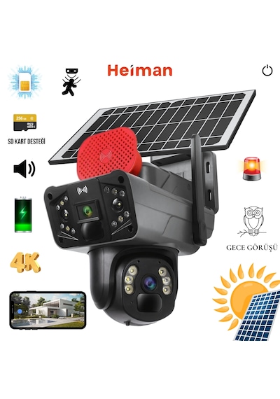 Heiman Hm-854 Sim Kartlı 4G 2 Kameralı Solar Panelli Kamera