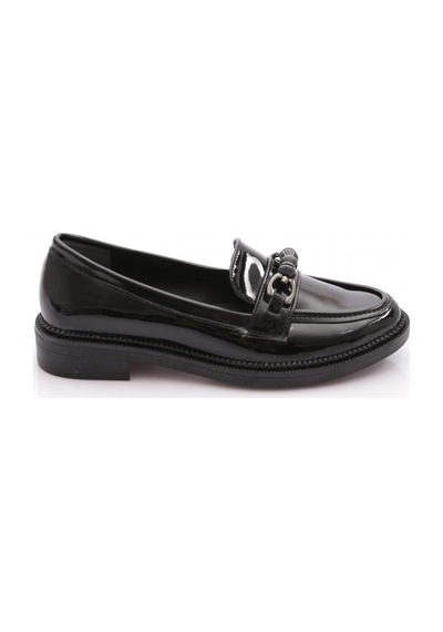 Dgn 2623003 Kadın Tokalı Loafer Ayakkabı Siyah Rugan