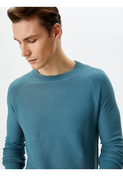 Koton Triko Kazak Basic Bisiklet Yaka Reglan Kol Pamuklu Açık İndigo 4wam70059ht İndigo