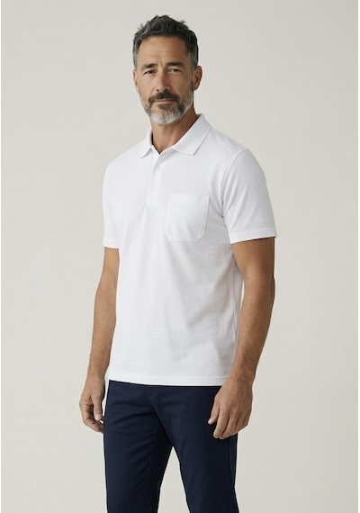 Erkek Yakalı Cepli Pike Lacoste Kumaş Beyaz Baba Tshirt
