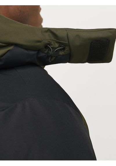 Jack & Jones Erkek Rüzgara Dayanıklı Kapüşonlu Puffer Mont - Aero Forest Night