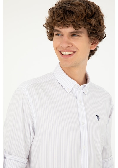 U.S. Polo Assn. Erkek Lila Çizgili Beyaz Gömlek 50288675-VR034 U.S. Polo Assn. Erkek Lila Çizgili Beyaz Gömlek 50288675-VR034