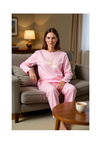 Ersefa Kadın Sevimli Penguen Desenli Polar Pijama Fonksiyonel Dayanıklı Pembe