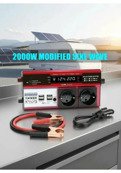 12v 2000w Modifiye Sinüs İnverter Araç Güneş Enerjisi Uyumlu, Çift Usb, Çift Priz Çakmaklık