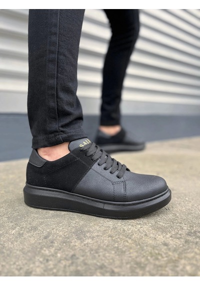 Jy151 Boost Bağcıklı Cilt Süet Erkek Günlük Sneaker Ayakkabı Csst - Siyah Siyah