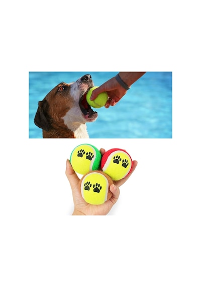 By Nevser 3lü Renkli Desenli Tenis Topu Kedi Köpek Oyuncağı