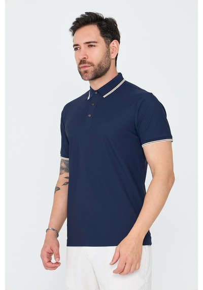 Lacivert Düğmeli Polo Yaka Erkek Tişört Navy
