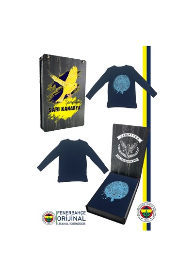 Fenerium Fenerbahçe Lisanslı Yaldızlı Fb Logo Gri Çocuk Sweat Ahşap Kutulu Lacivert