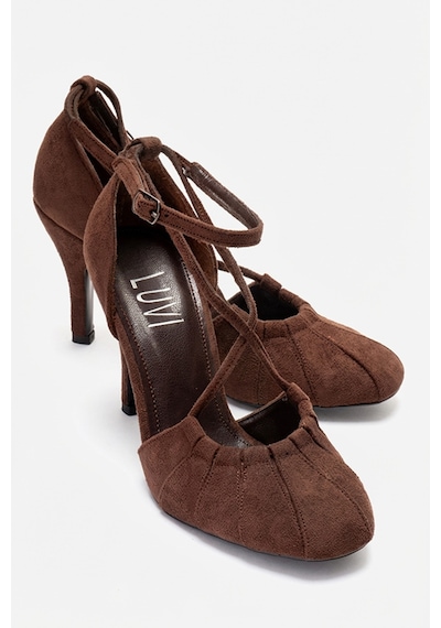 Luvishoes Elıza Kahverengi Süet Kadın Topuklu Ayakkabı Kahverengi