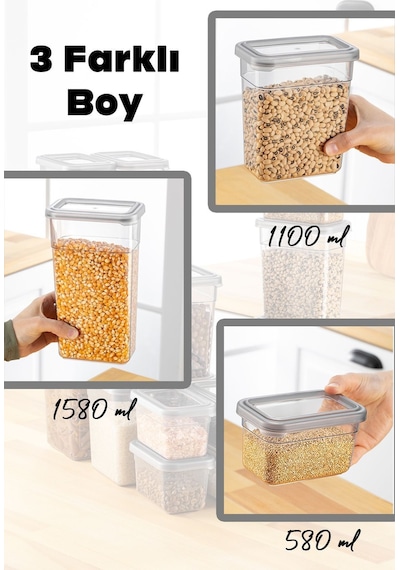 18'li Sızdırmaz Kapak Kaşıklı Saklama Kabı Seti - Etiketli Baharatlık - 6x 580 Ml, 1100 Ml, 1580 Ml