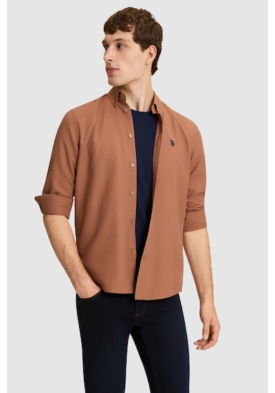 U.S. Polo Assn. Erkek Açık Kahverengi Slim Fit Uzun Kollu Basic Gömlek 50324708-vr134 Kakao