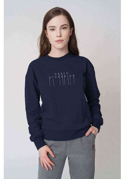 Death Stranding Logo Baskılı Indigo Mavi Kadın Sweatshirt