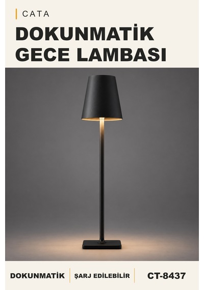 Cata Dokunmatik Masa Lambası, Şarj Edilebilir, Siyah Renk