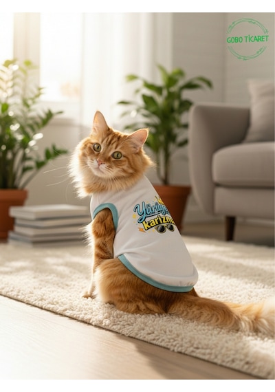 Beyaz Yürüyen Karizma Yazılı Kedi Ve Köpek Kıyafeti Tişörtü Elbisesi Medium/m/beden 2