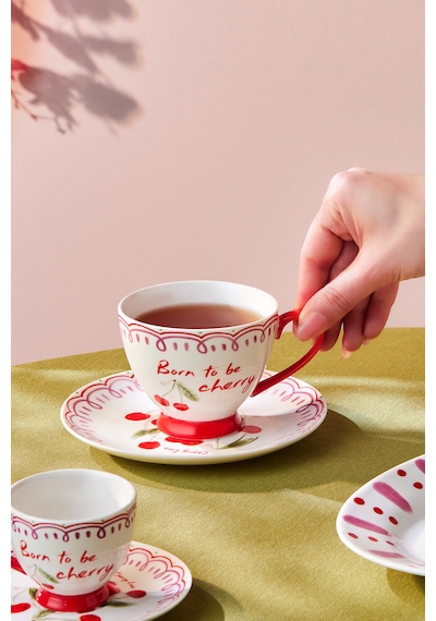 Karaca Cherry Time Çizgili Çay Fincan Takımı 220 Ml Kırmızı